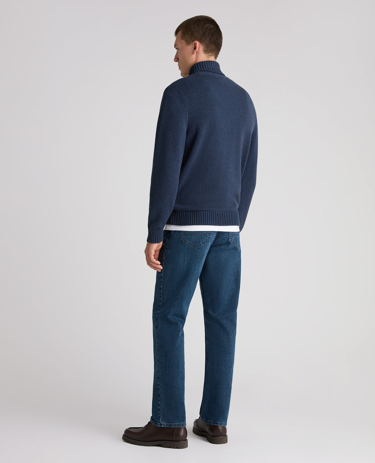 Dark Blue Roll Neck Cotton Jumper