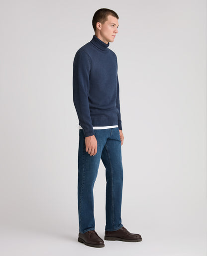 Dark Blue Roll Neck Cotton Jumper