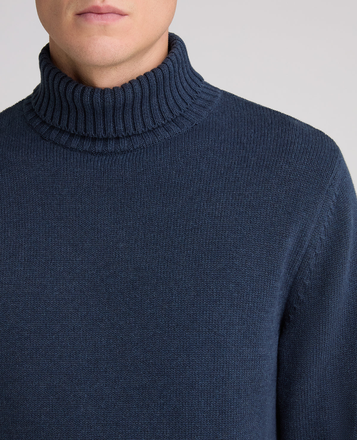 Dark Blue Roll Neck Cotton Jumper