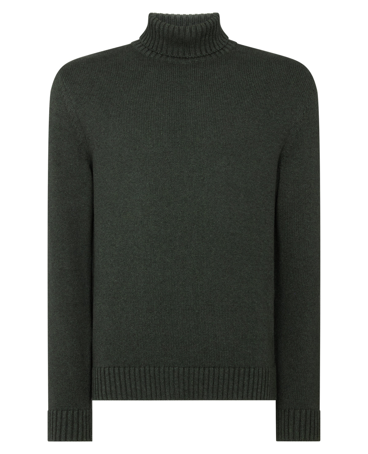 Man wearing a green Roll Neck Cotton Knit Sweater