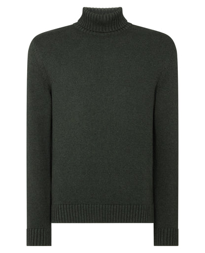 Man wearing a green Roll Neck Cotton Knit Sweater