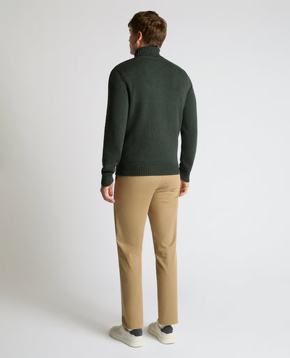 Man wearing a green Roll Neck Cotton Knit Sweater