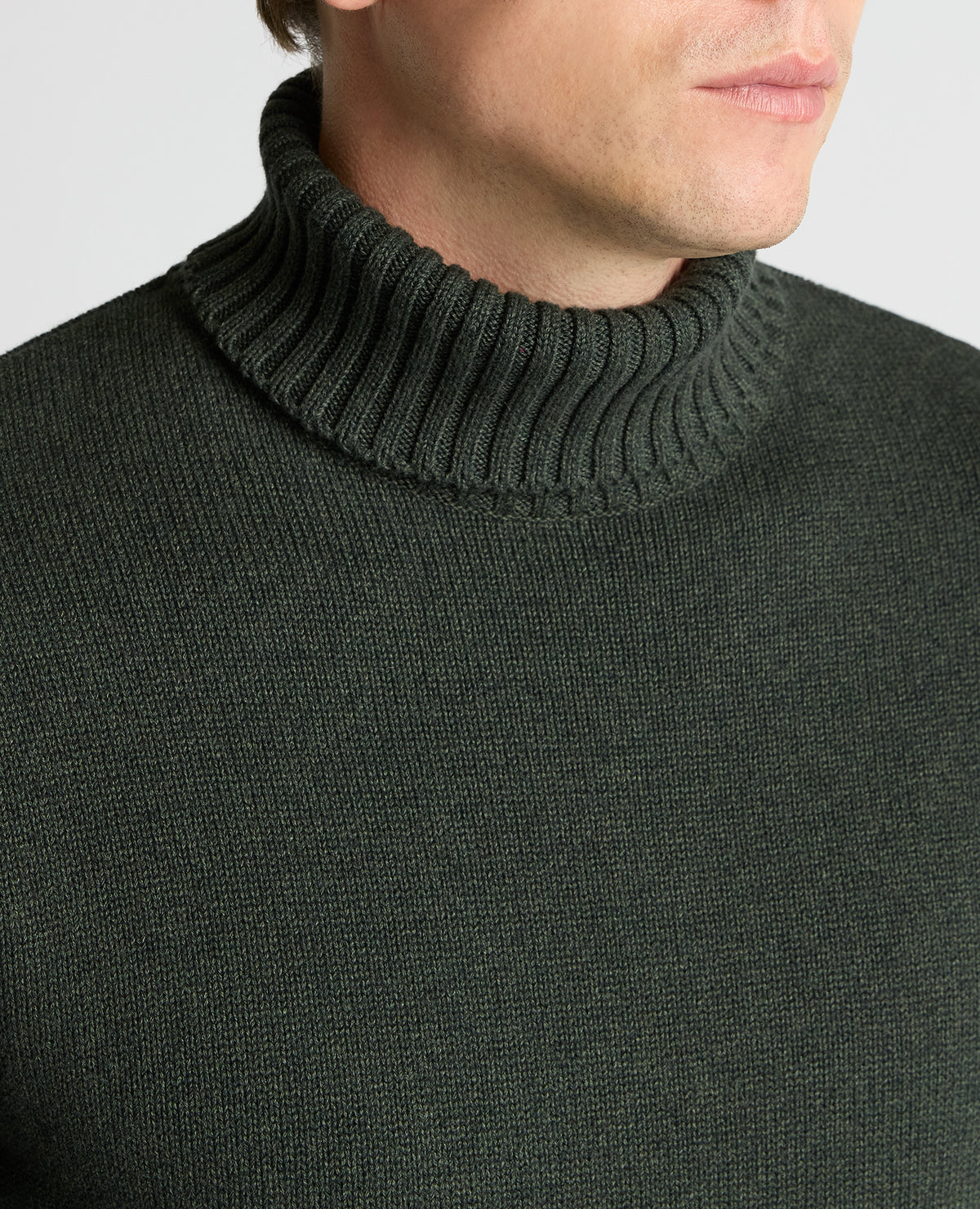 Man wearing a green Roll Neck Cotton Knit Sweater