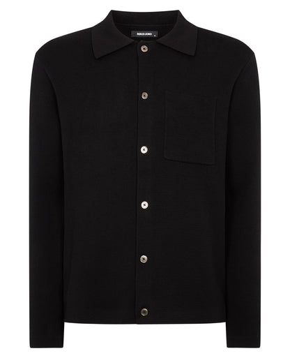 Man wearing a black Button-Up Cotton Cardigan