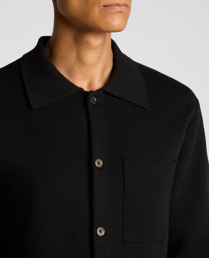 Man wearing a black Button-Up Cotton Cardigan