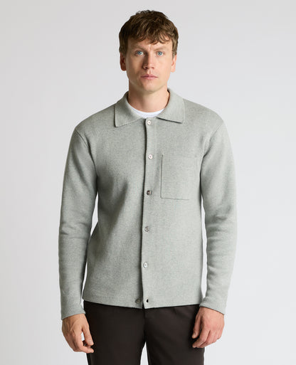 Man wearing a grey Button-Up Cotton Cardigan