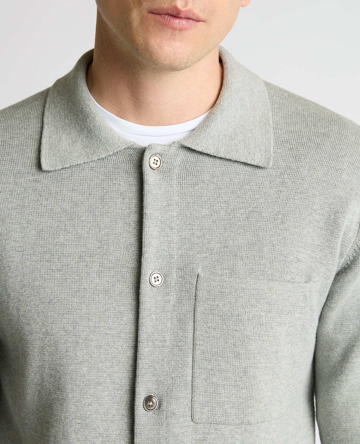 Man wearing a grey Button-Up Cotton Cardigan