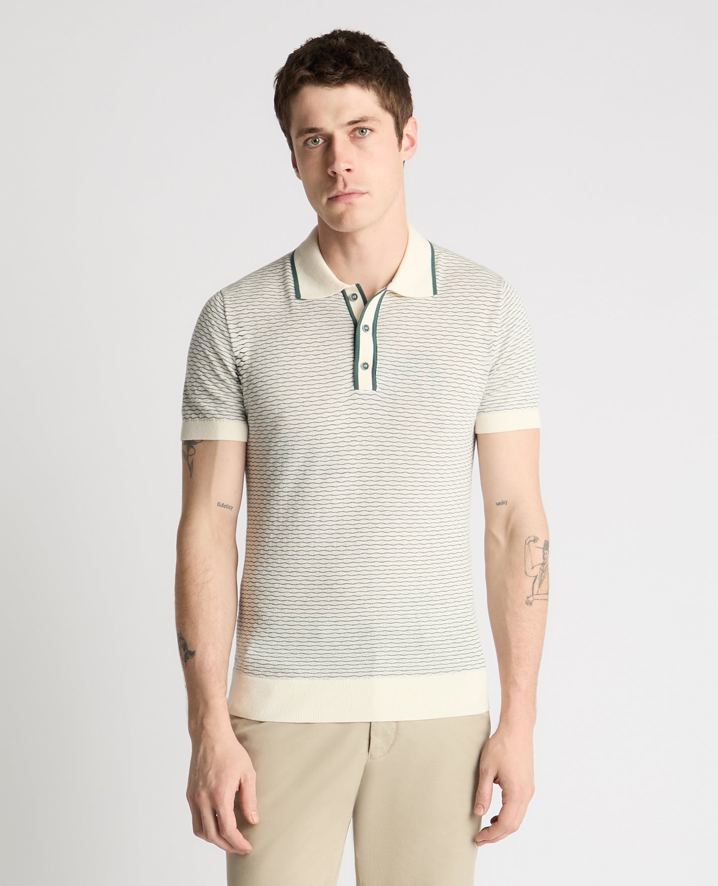 Wave Print Knit Polo