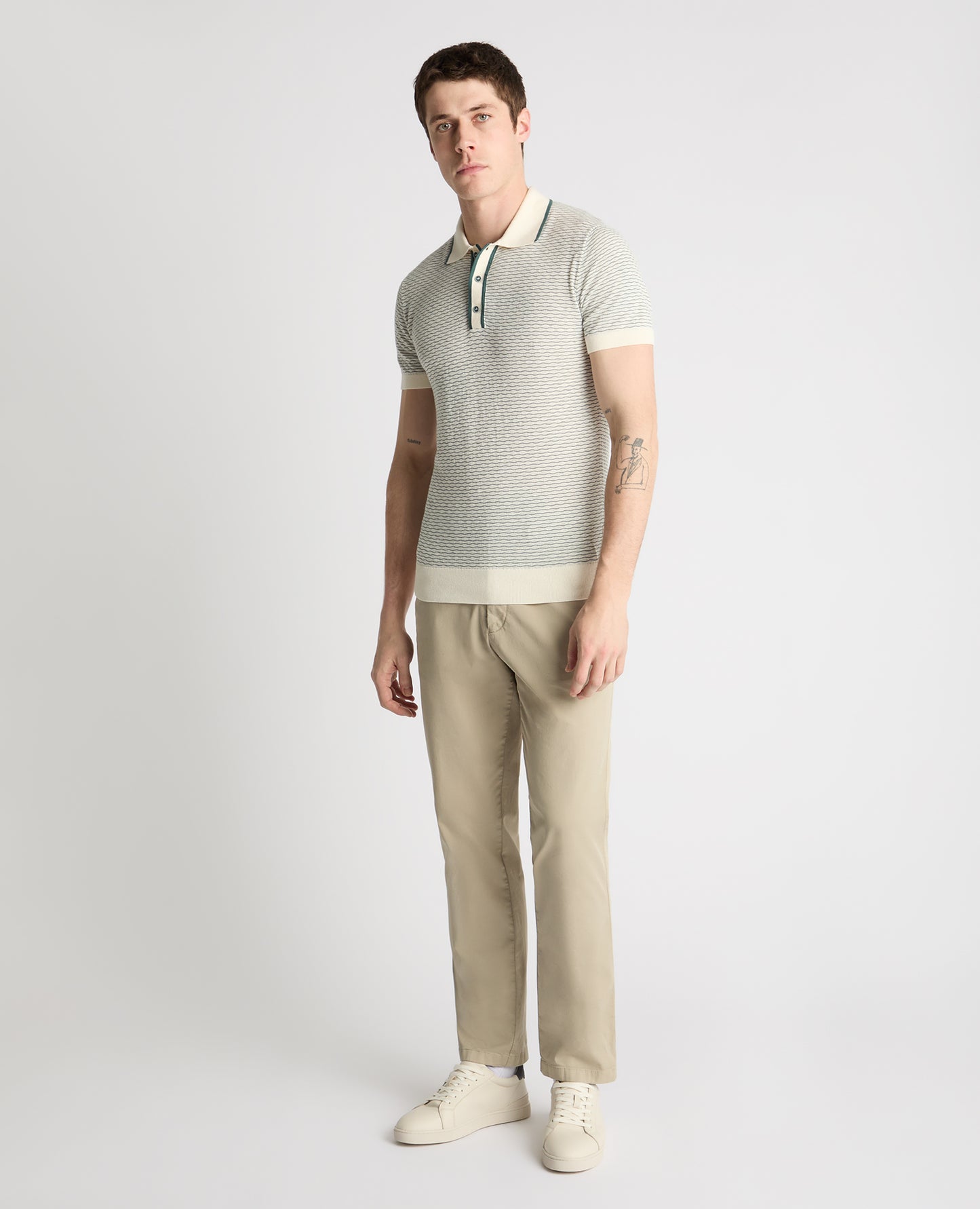 Wave Print Knit Polo