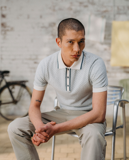 Wave Print Knit Polo