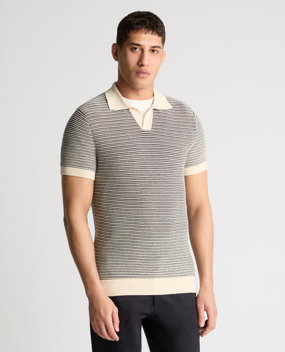 Man wearing a white and navy jumper