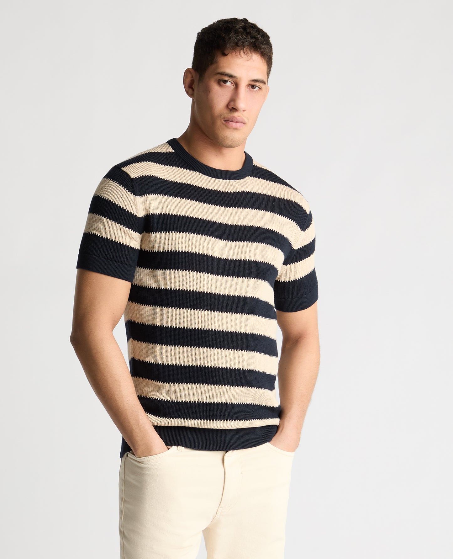 Stripe Knit Crew Neck T-Shirt