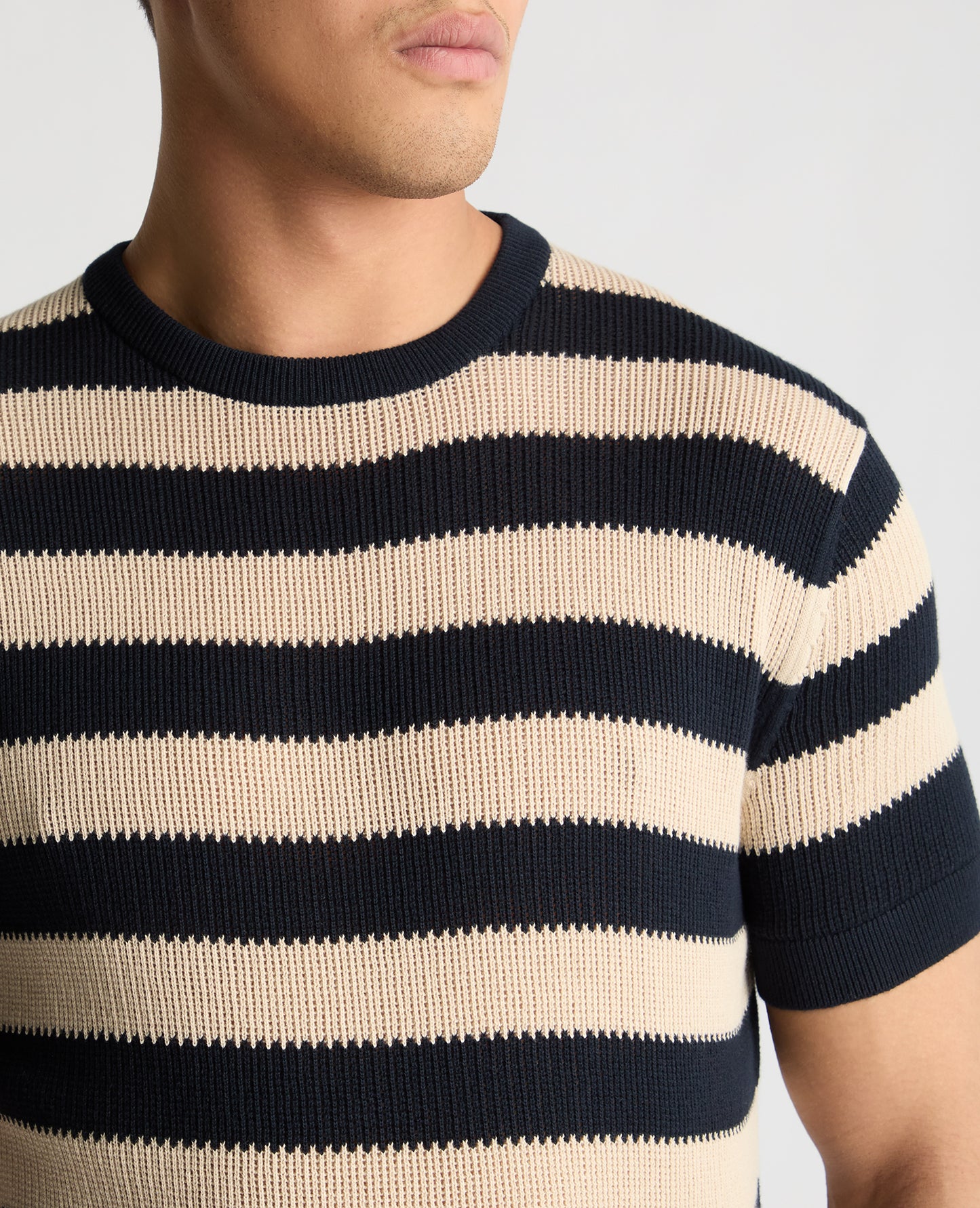 Stripe Knit Crew Neck T-Shirt