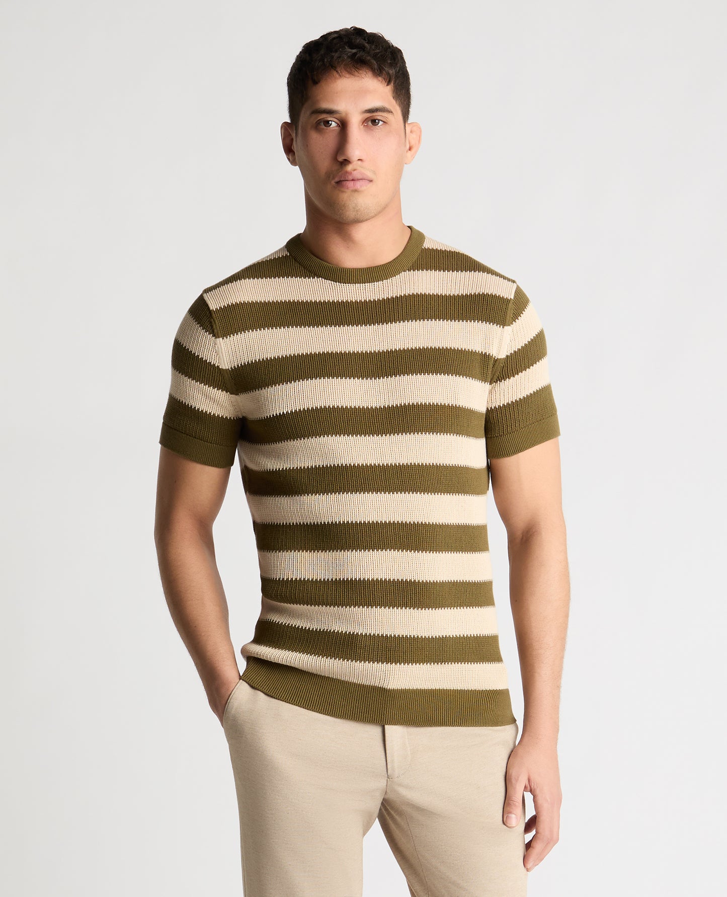 Stripe Knit Crew Neck T-Shirt