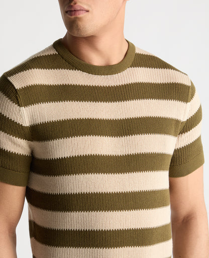 Stripe Knit Crew Neck T-Shirt
