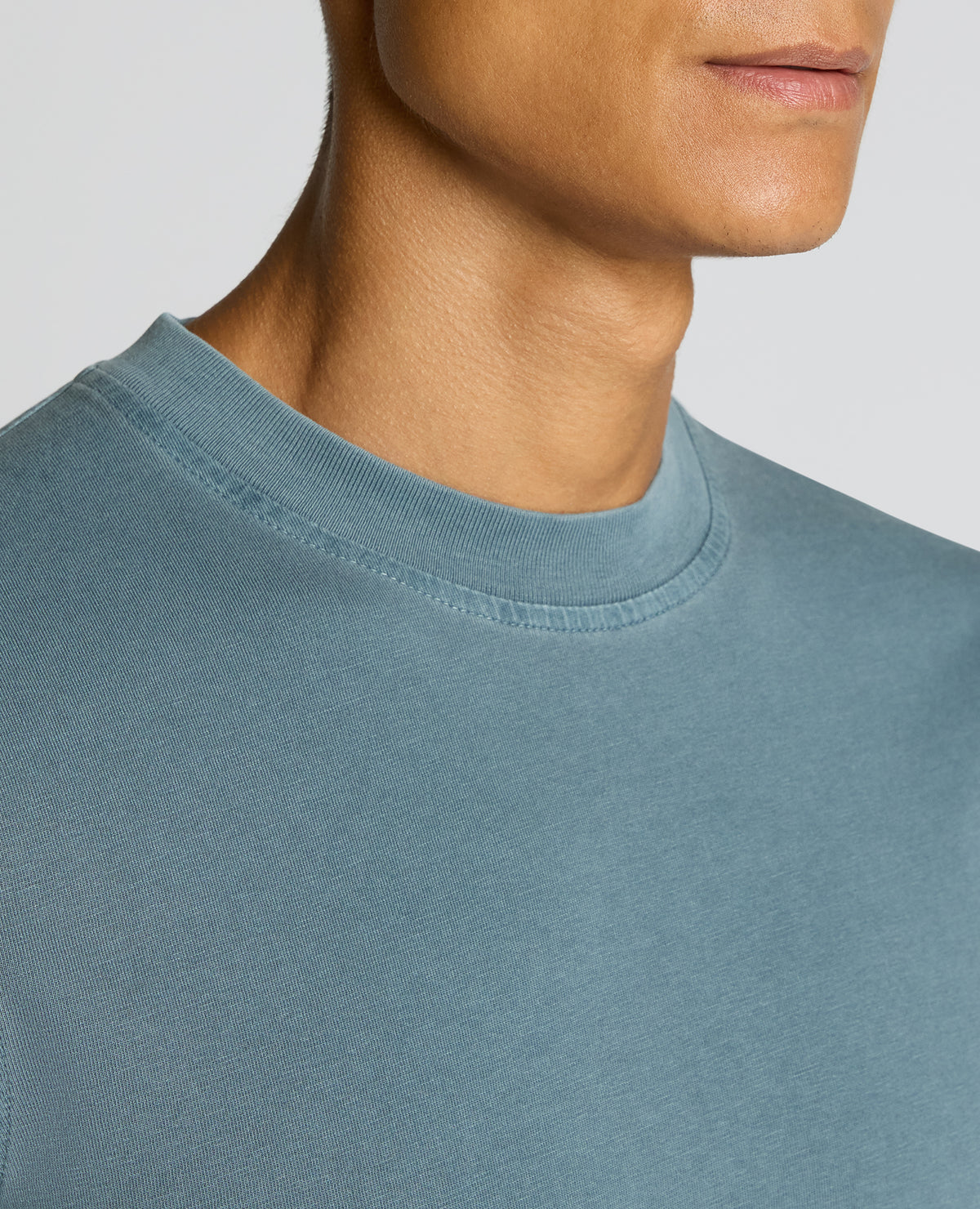 Man wearing a blue Relaxed Fit Organic Cotton T-Shirt