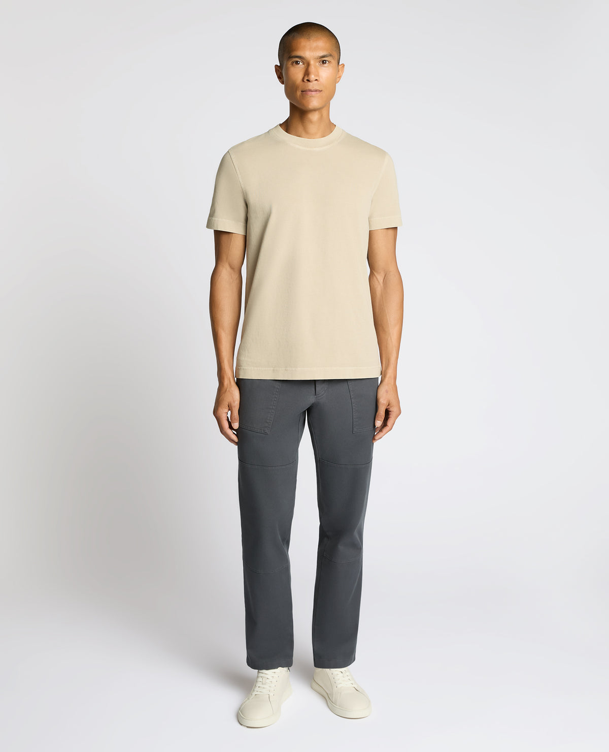 Man wearing a sand Relaxed Fit Organic Cotton T-Shirt