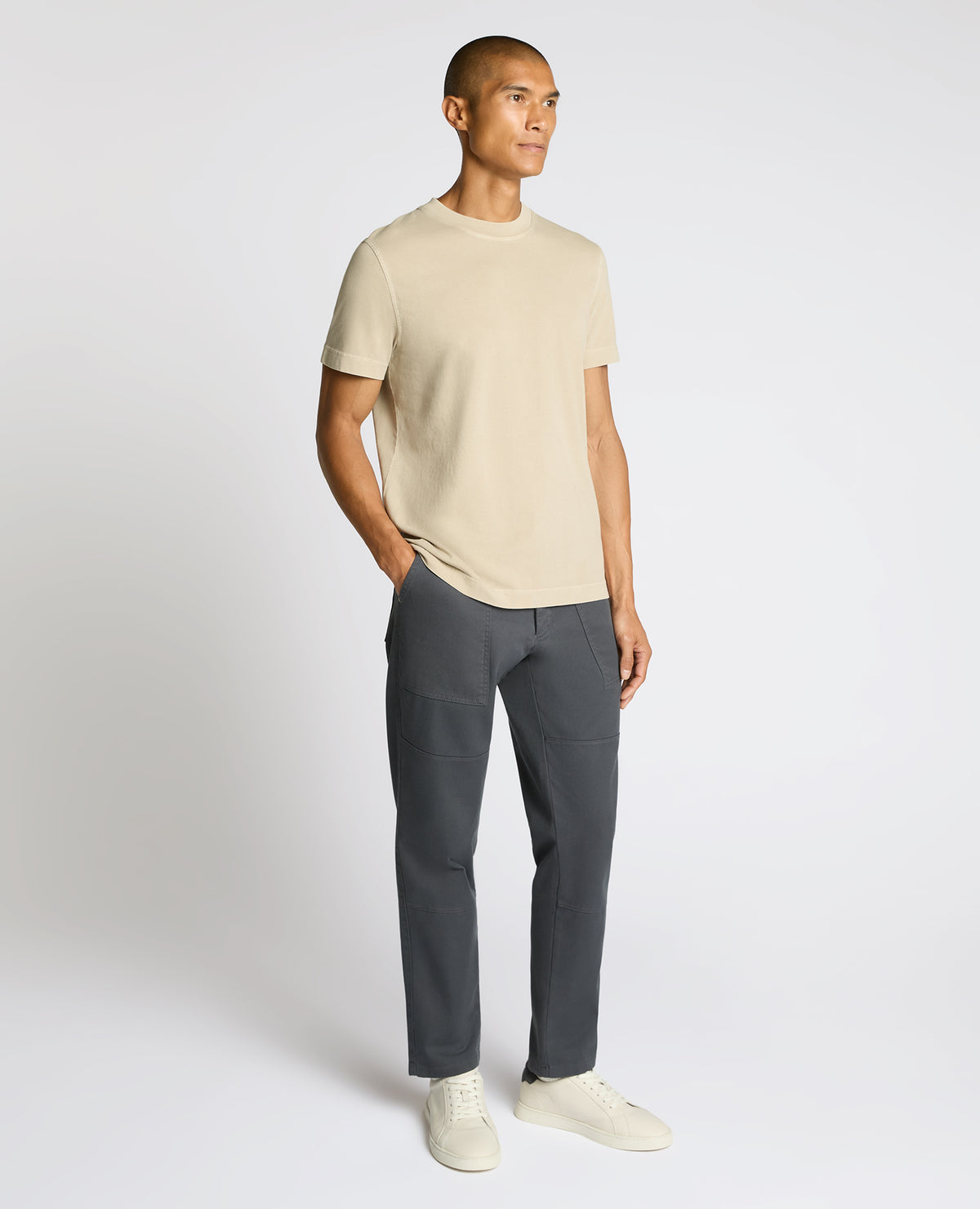 Man wearing a sand Relaxed Fit Organic Cotton T-Shirt