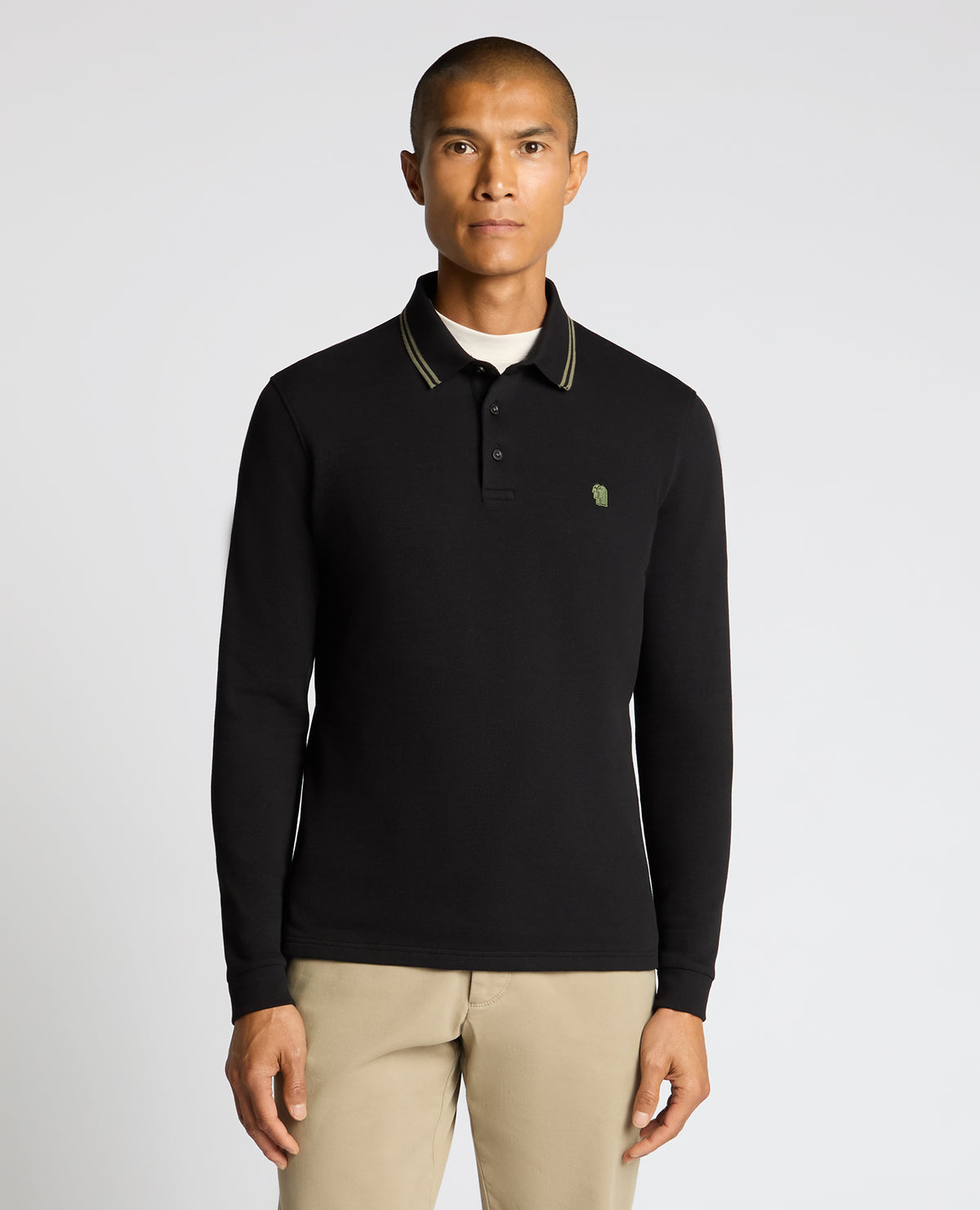 Man wearing a black Contrast Collar Cotton-Stretch Polo