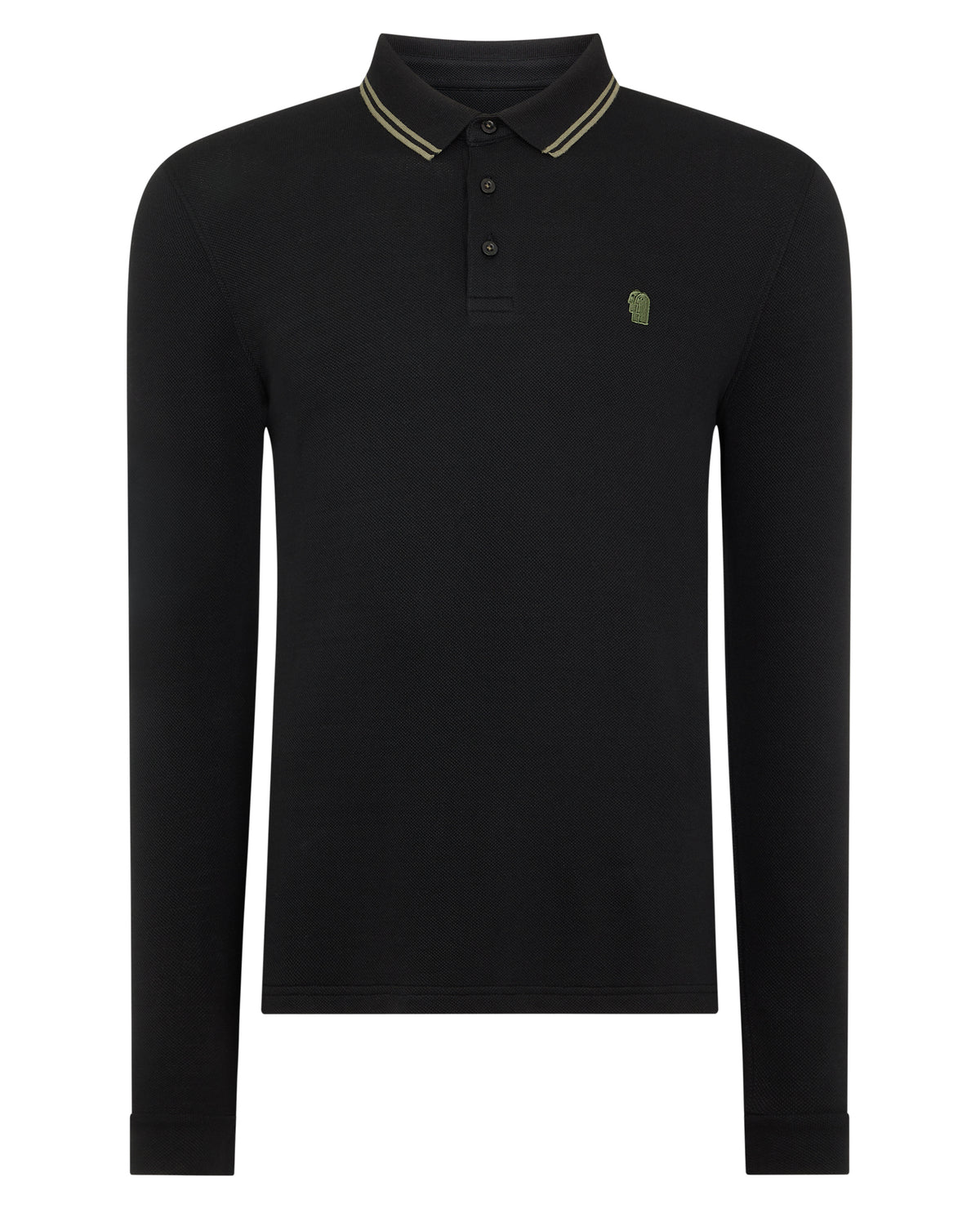 Man wearing a black Contrast Collar Cotton-Stretch Polo