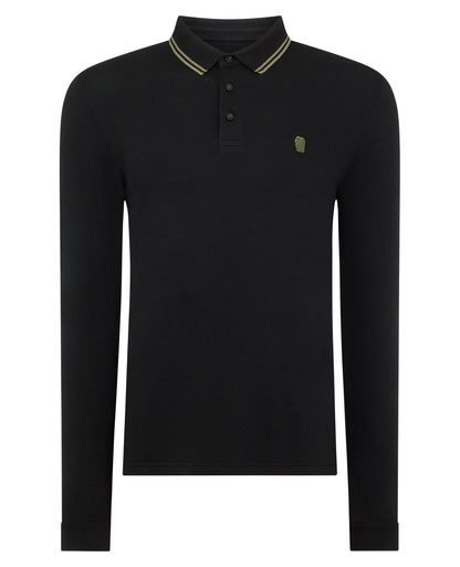 Man wearing a black Contrast Collar Cotton-Stretch Polo