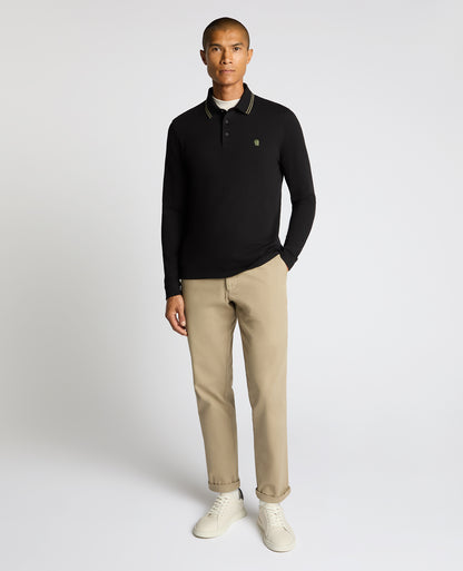 Man wearing a black Contrast Collar Cotton-Stretch Polo