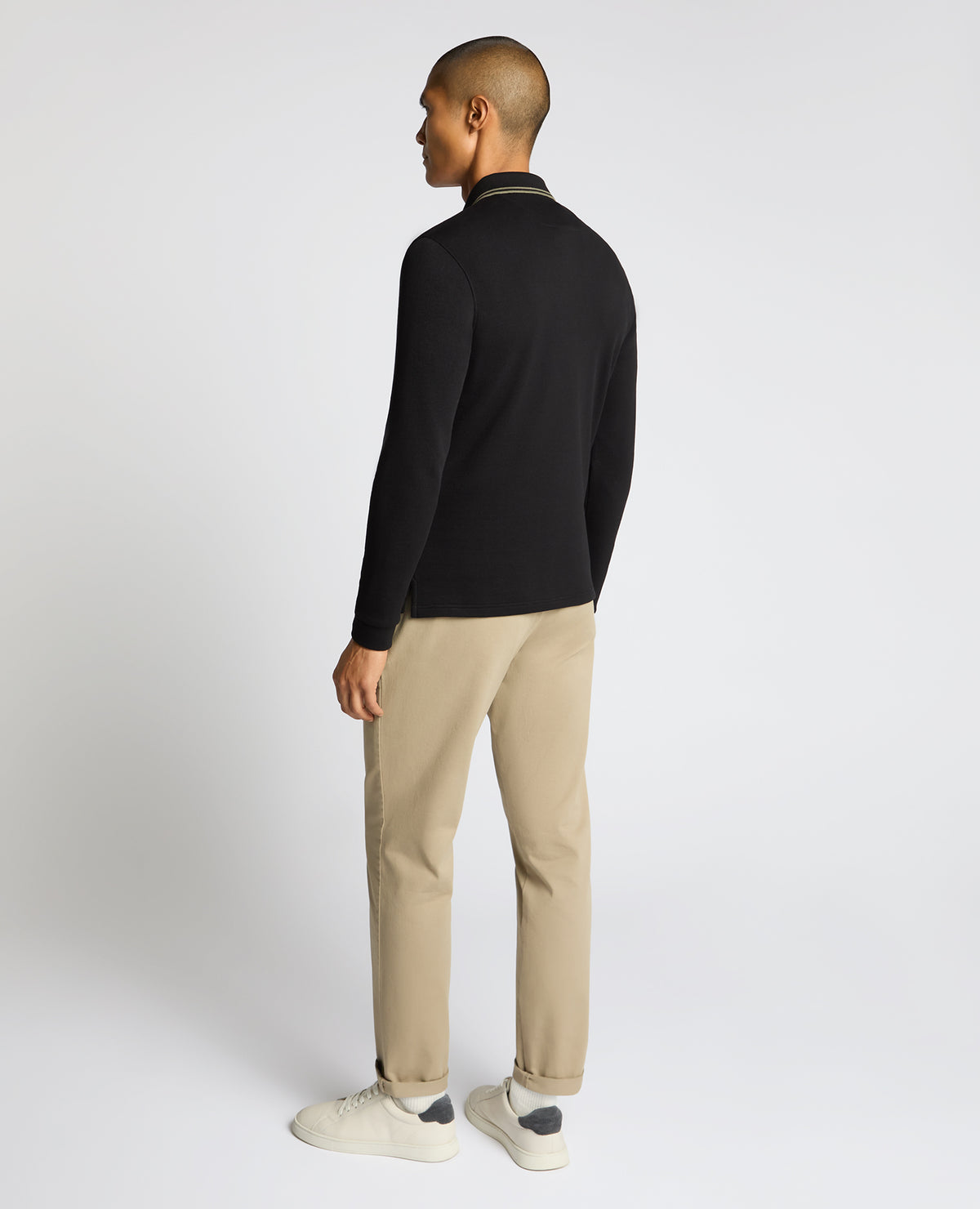 Man wearing a black Contrast Collar Cotton-Stretch Polo