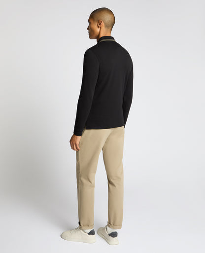Man wearing a black Contrast Collar Cotton-Stretch Polo