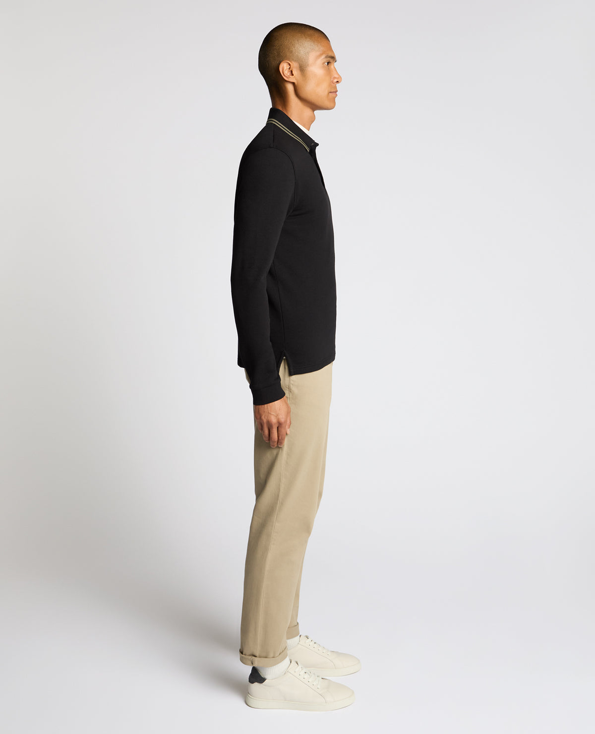 Man wearing a black Contrast Collar Cotton-Stretch Polo