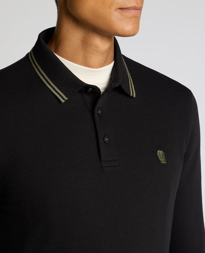 Man wearing a black Contrast Collar Cotton-Stretch Polo
