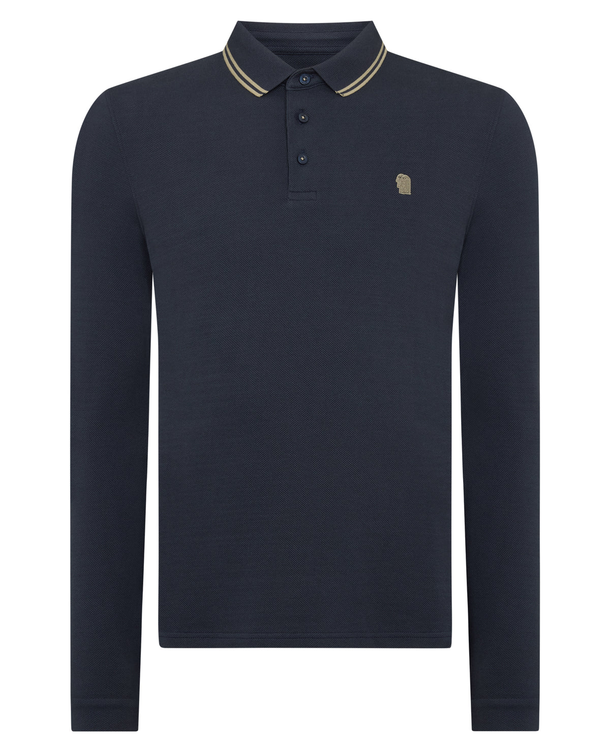 Man wearing a blue Contrast Collar Cotton-Stretch Polo