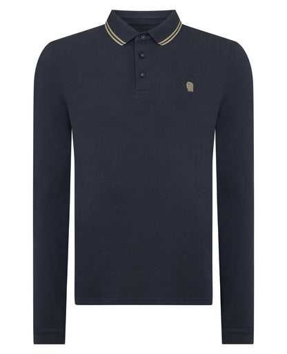 Man wearing a blue Contrast Collar Cotton-Stretch Polo