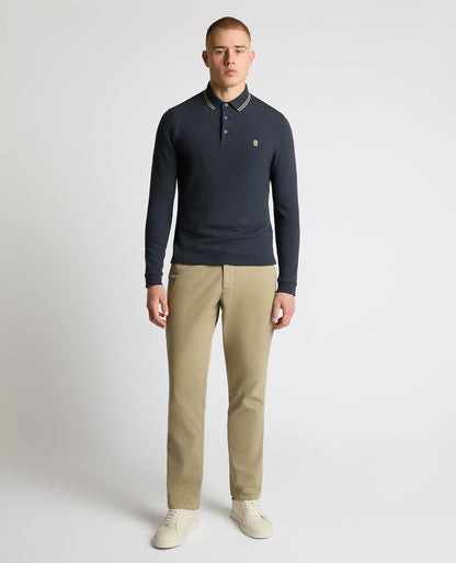 Man wearing a blue Contrast Collar Cotton-Stretch Polo