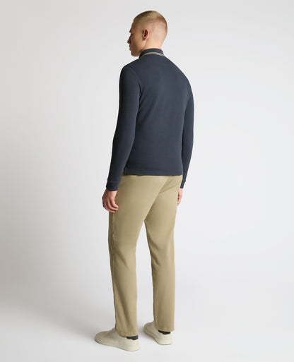 Man wearing a blue Contrast Collar Cotton-Stretch Polo