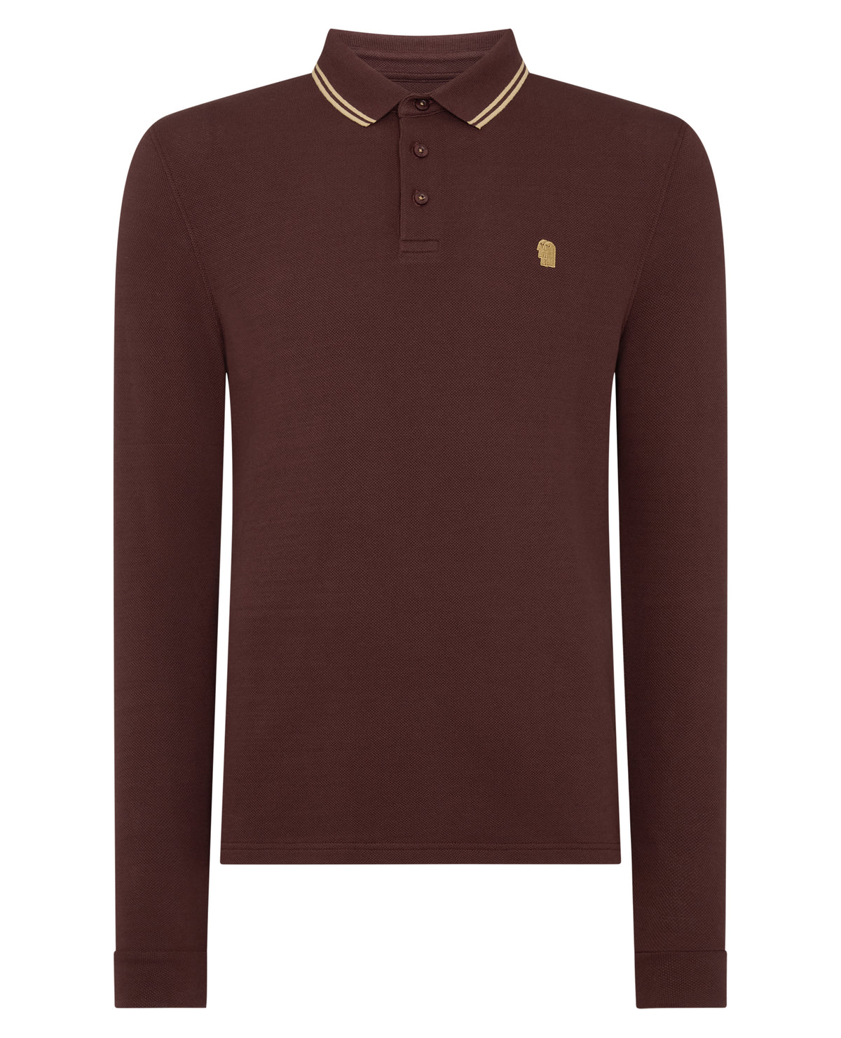 Man wearing a brown Contrast Collar Cotton-Stretch Polo