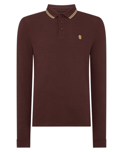 Man wearing a brown Contrast Collar Cotton-Stretch Polo