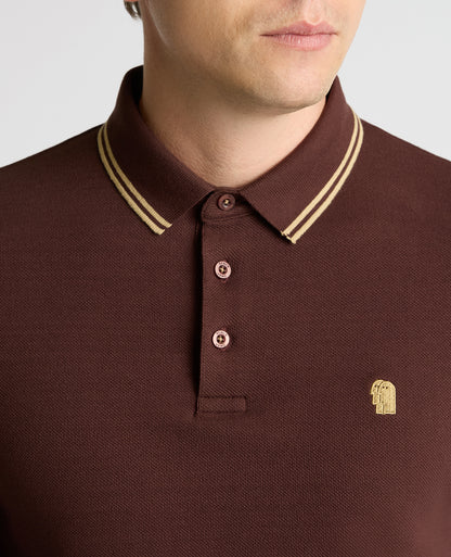 Man wearing a brown Contrast Collar Cotton-Stretch Polo