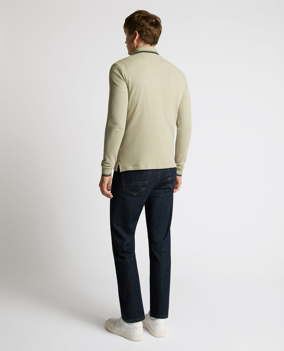 Man wearing a sand Contrast Collar Jersey Polo