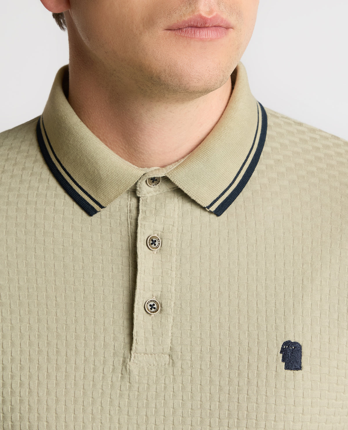 Man wearing a sand Contrast Collar Jersey Polo