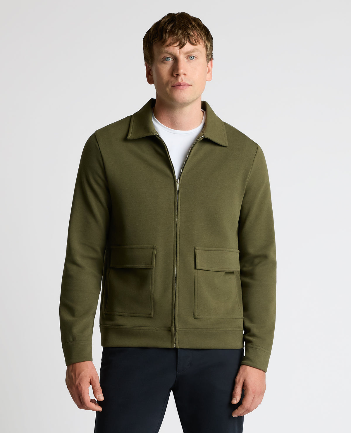 Man wearing a green Bamboo-Blend Overshirt