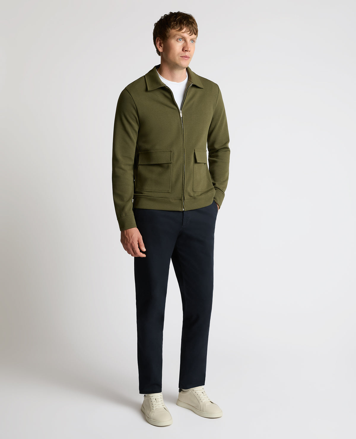 Man wearing a green Bamboo-Blend Overshirt