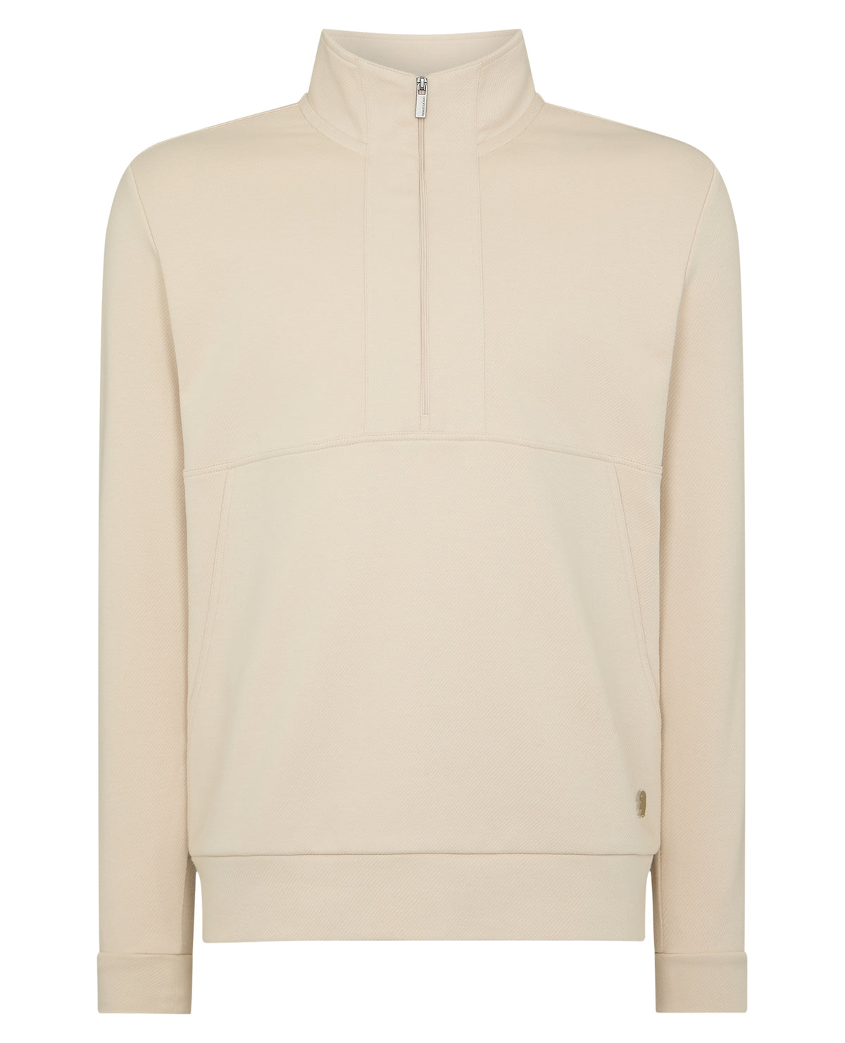 Man wearing a sand Half-Zip Jersey Sweatshirt