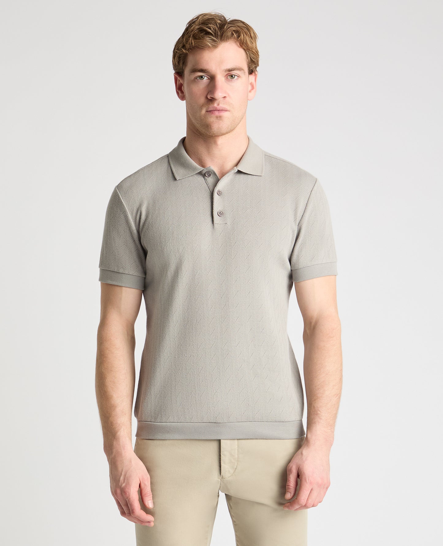 Cable Patterned Cotton Polo Shirt