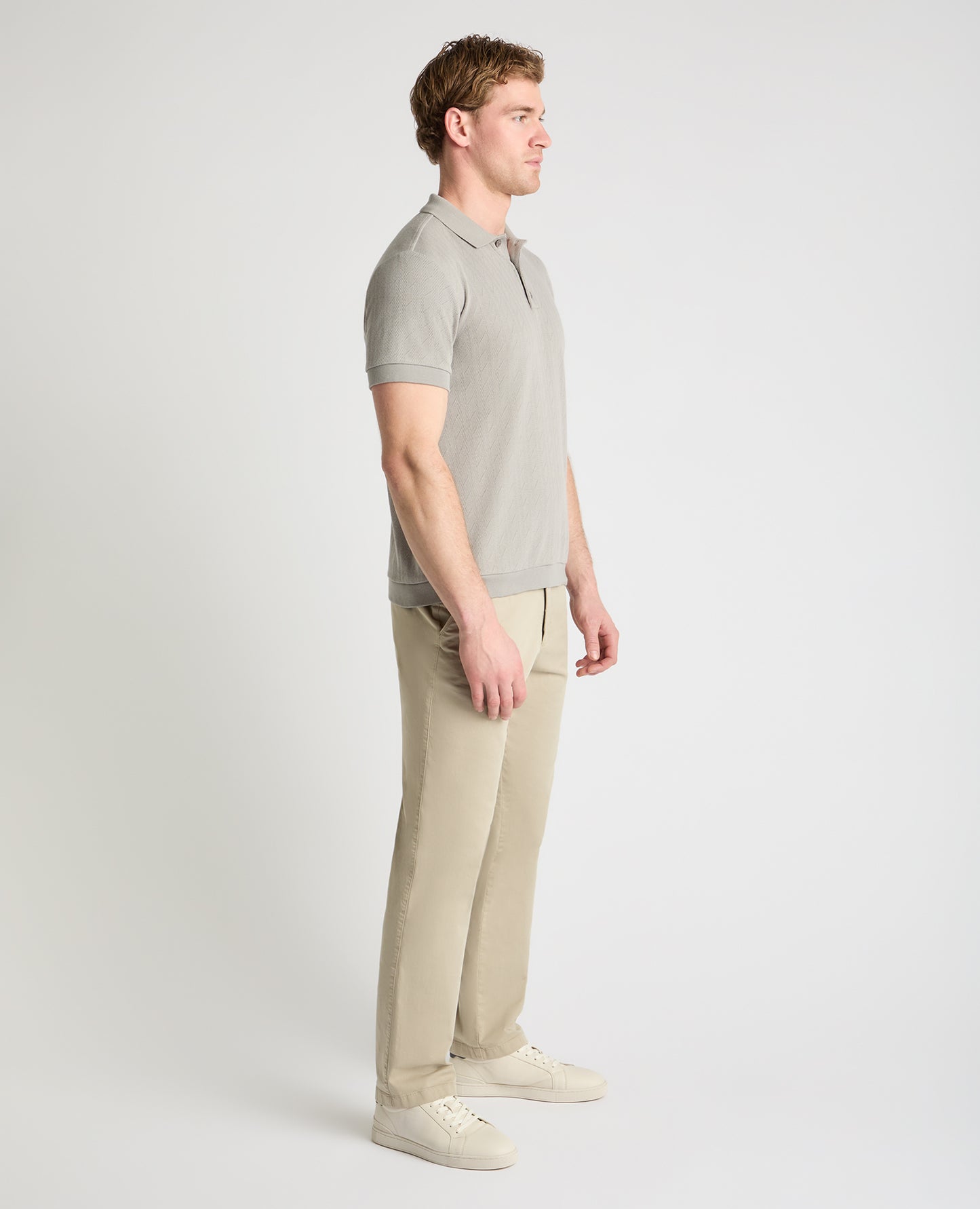 Cable Patterned Cotton Polo Shirt