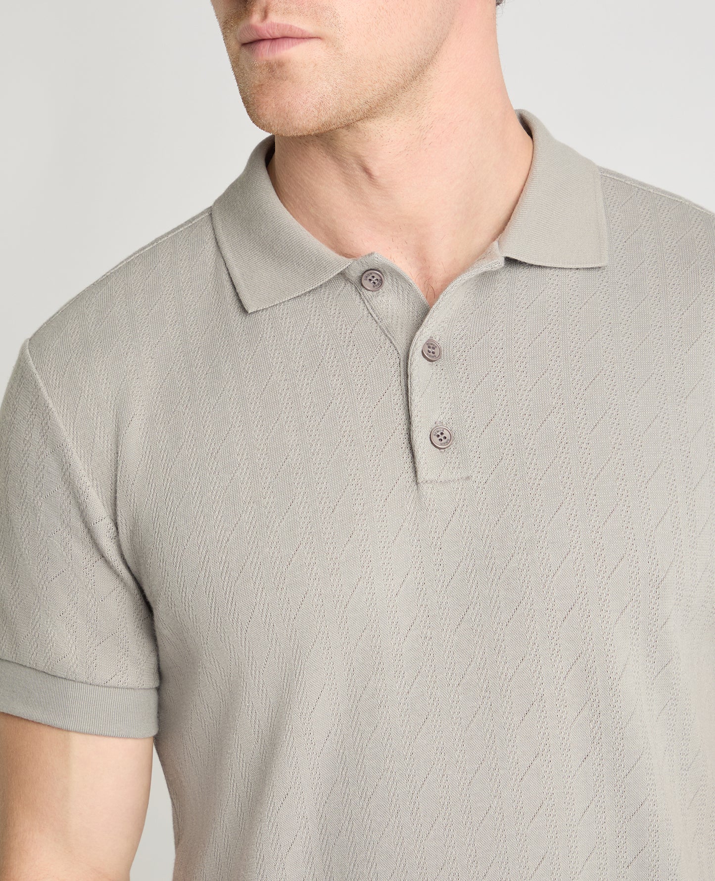 Cable Patterned Cotton Polo Shirt