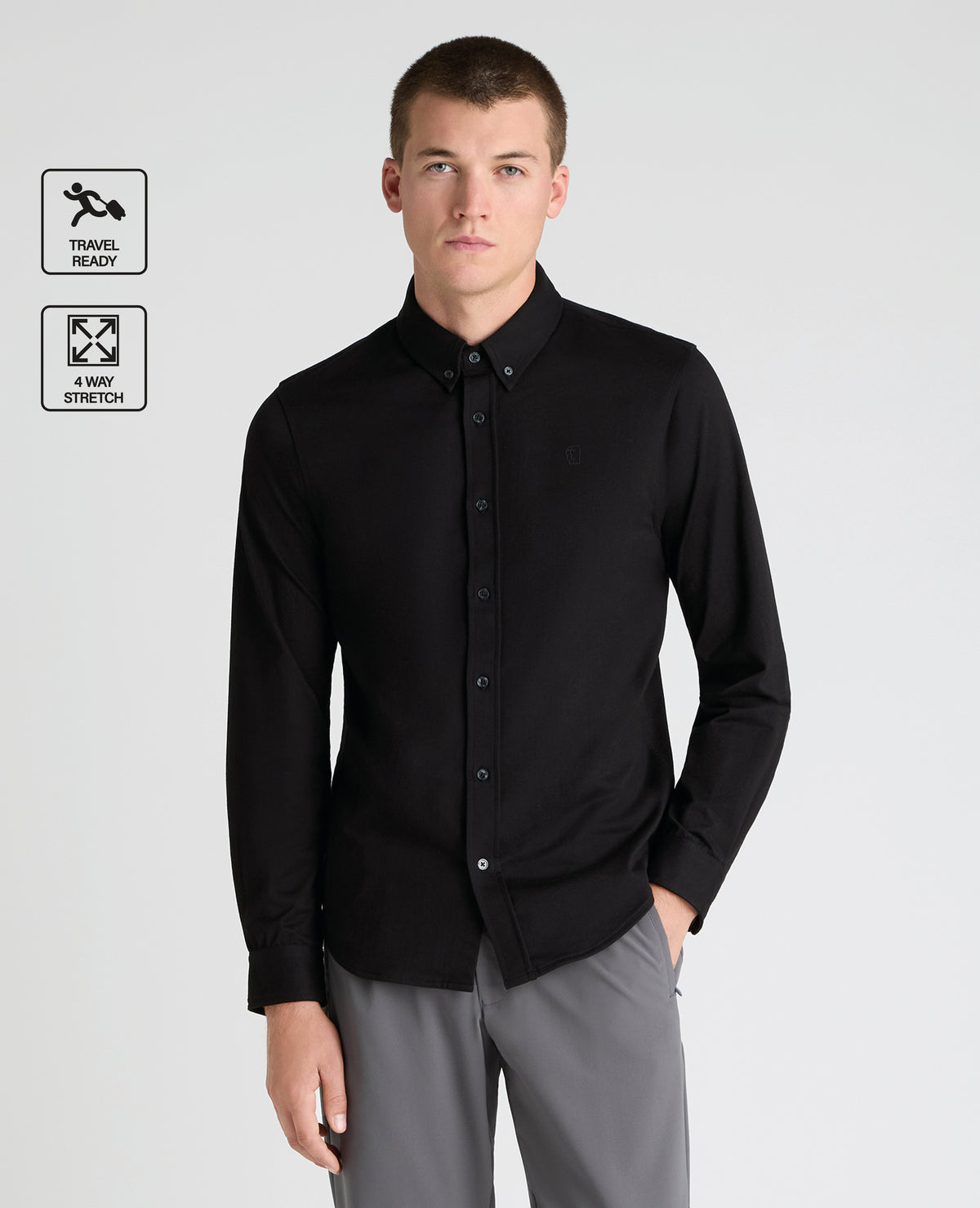 Black Branded Stretch Cotton Shirt