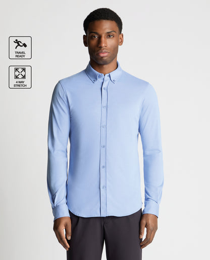 Blue Branded Stretch Cotton Shirt