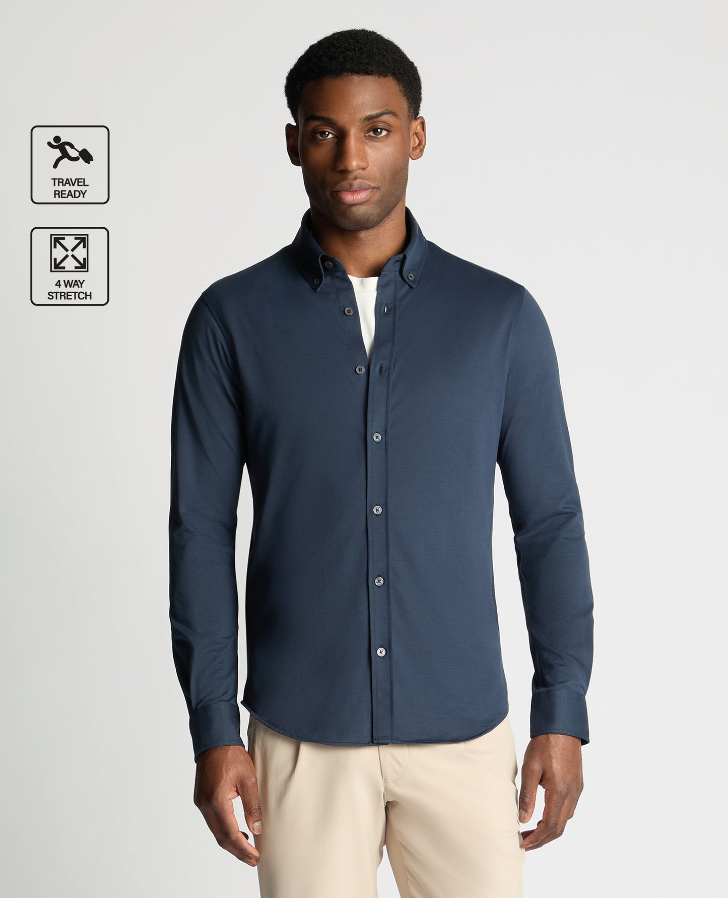 Navy Branded Stretch Cotton Shirt