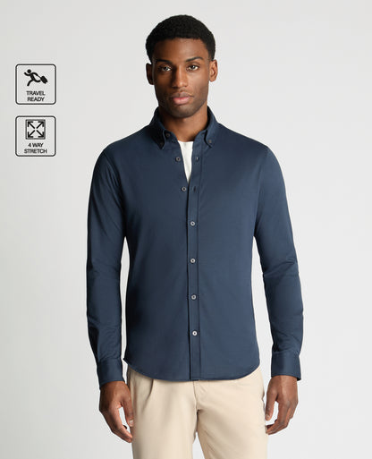 Navy Branded Stretch Cotton Shirt