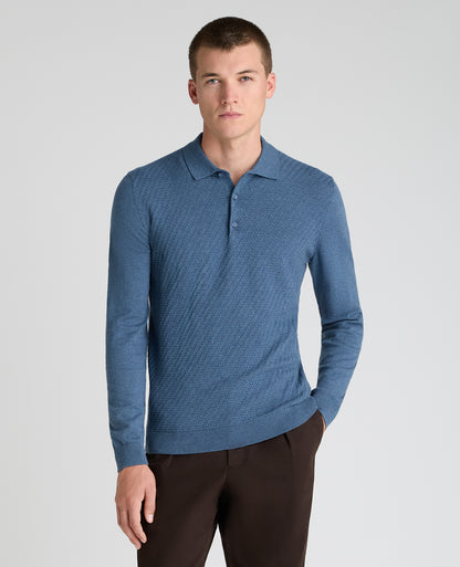 Blue Textured Knitted Polo
